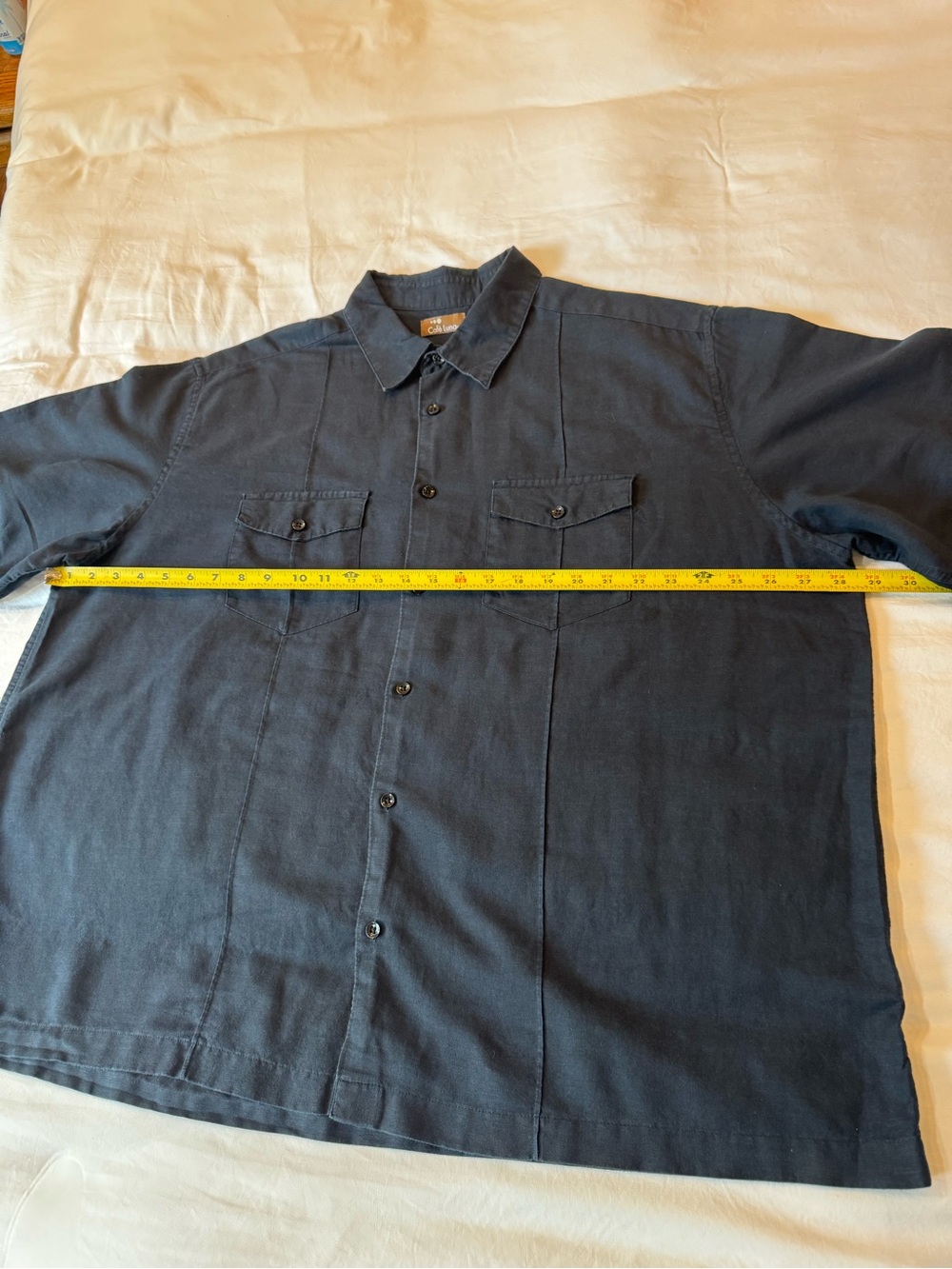 Linen Cotton Button Up Camp Shirt Relaxed Black 2XL Cafe Luna Casual Utility - Picture 9 of 10